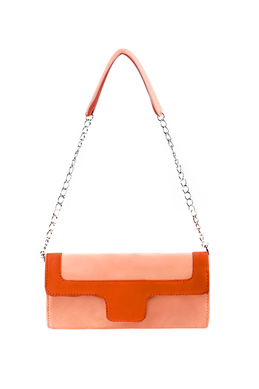 Women's peach and clementine orange luxurious elegant clutch for ceremonies, weddings and evenings out. - Top view